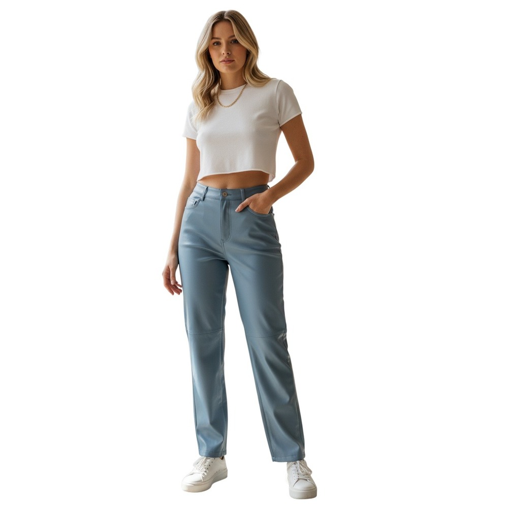 Aritzia Wilfred Melina Faux Leather Straight Leg Pants Sky Blue‎ Size 2